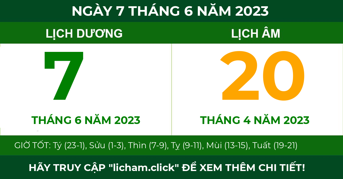lịch âm ngày 7 tháng 6 năm 2023