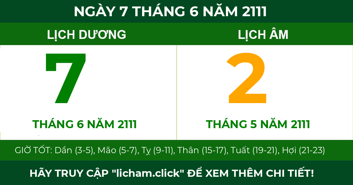lịch âm ngày 7 tháng 6 năm 2111