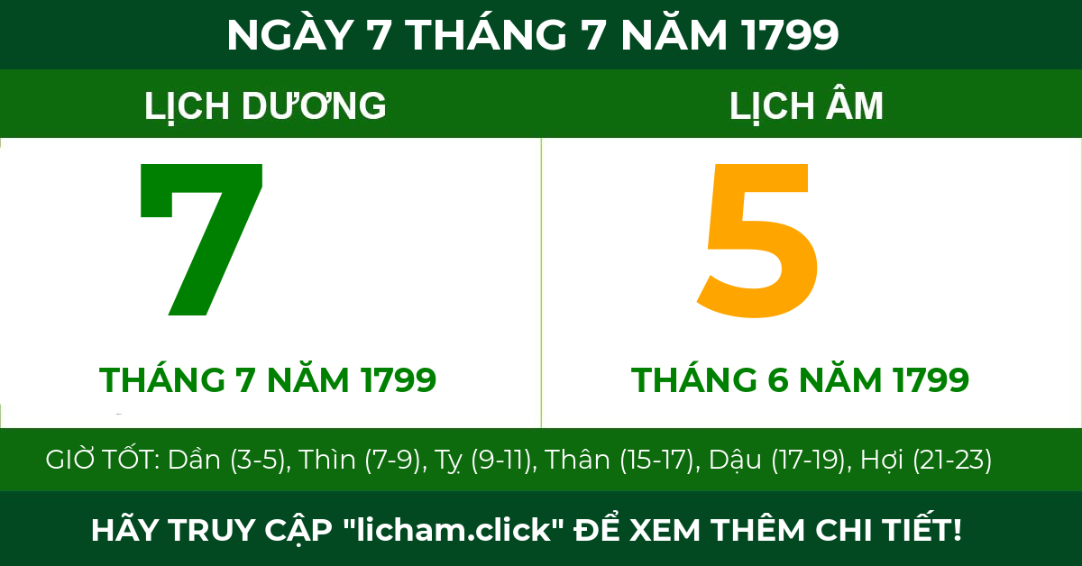 lịch âm ngày 7 tháng 7 năm 1799