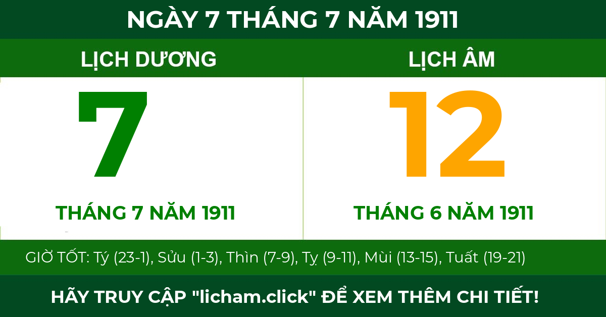 lịch âm ngày 7 tháng 7 năm 1911