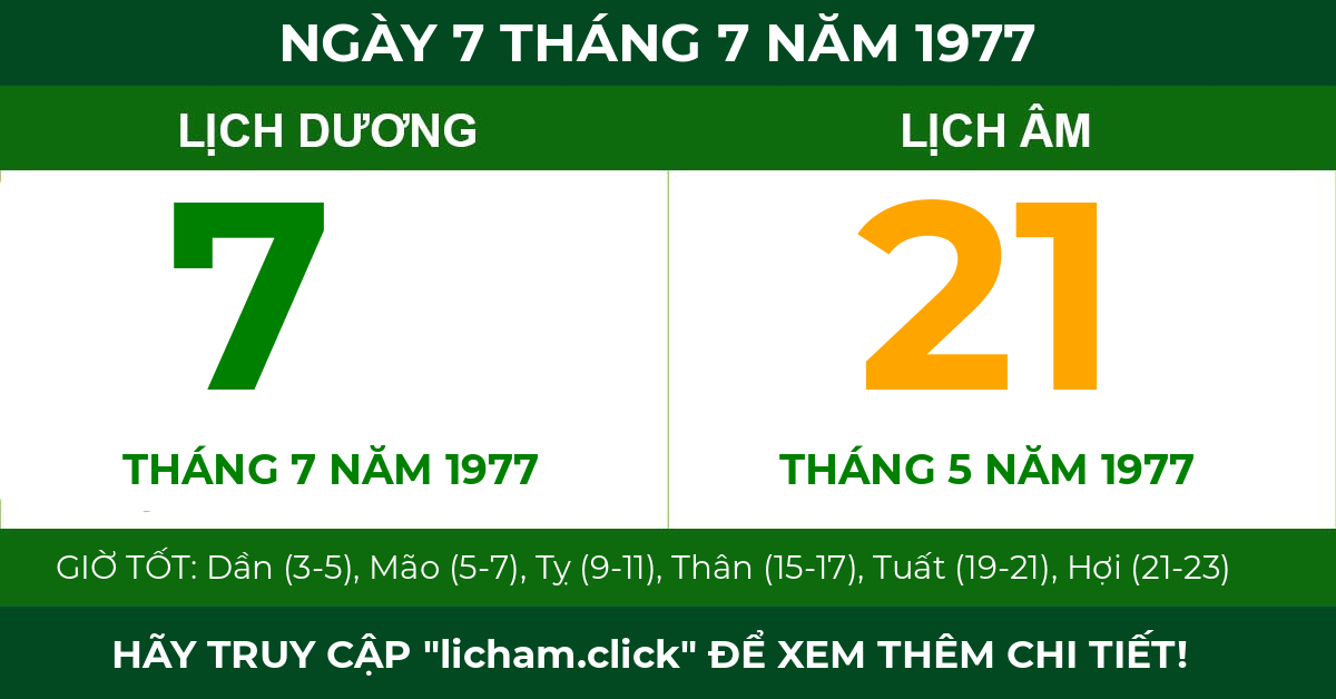 lịch âm ngày 7 tháng 7 năm 1977