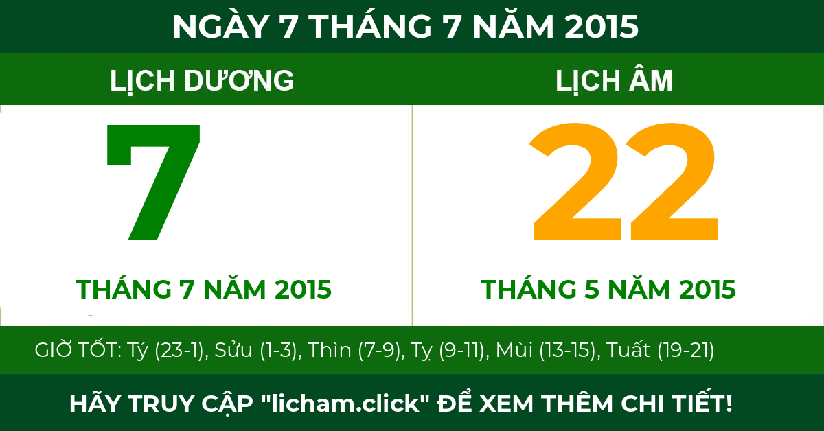 lịch âm ngày 7 tháng 7 năm 2015