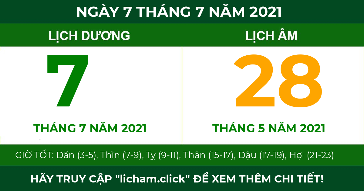 lịch âm ngày 7 tháng 7 năm 2021
