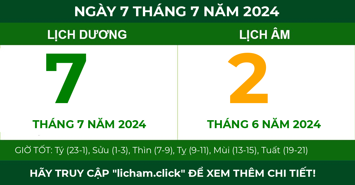 lịch âm ngày 7 tháng 7 năm 2024
