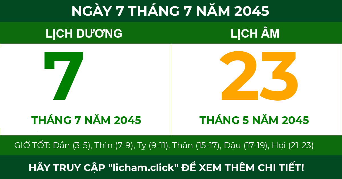 lịch âm ngày 7 tháng 7 năm 2045