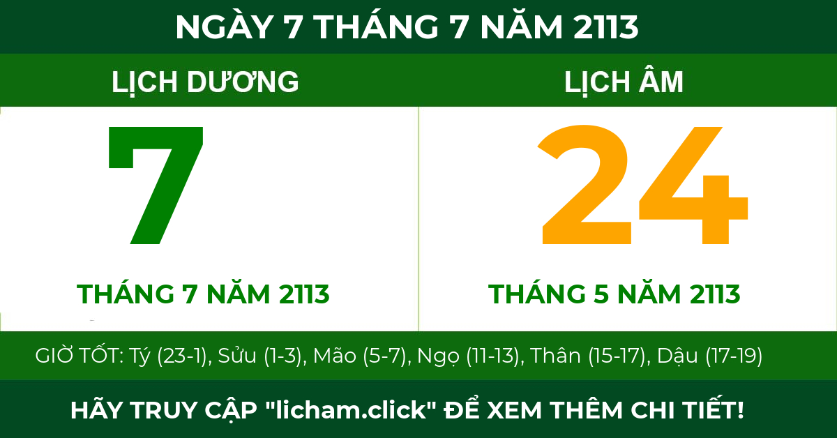lịch âm ngày 7 tháng 7 năm 2113