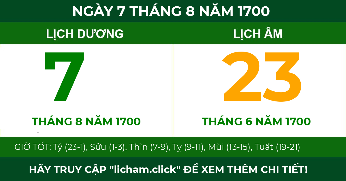 lịch âm ngày 7 tháng 8 năm 1700