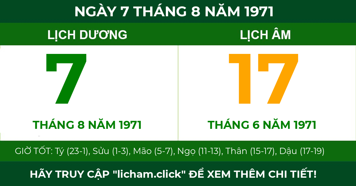 lịch âm ngày 7 tháng 8 năm 1971