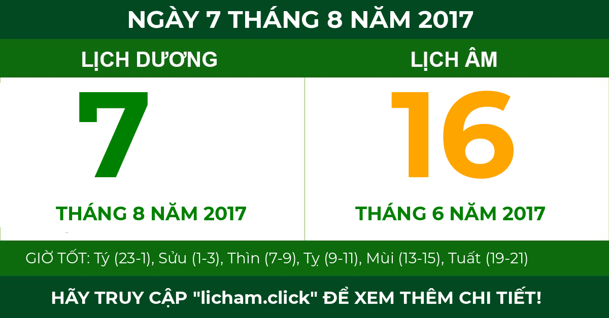 lịch âm ngày 7 tháng 8 năm 2017