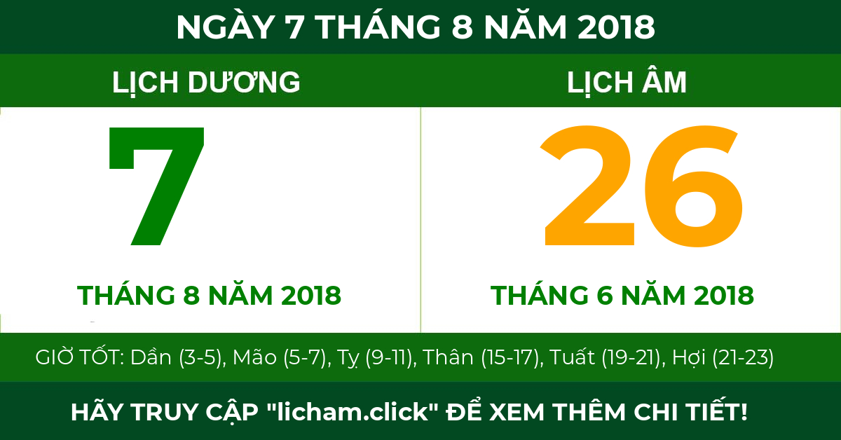 lịch âm ngày 7 tháng 8 năm 2018