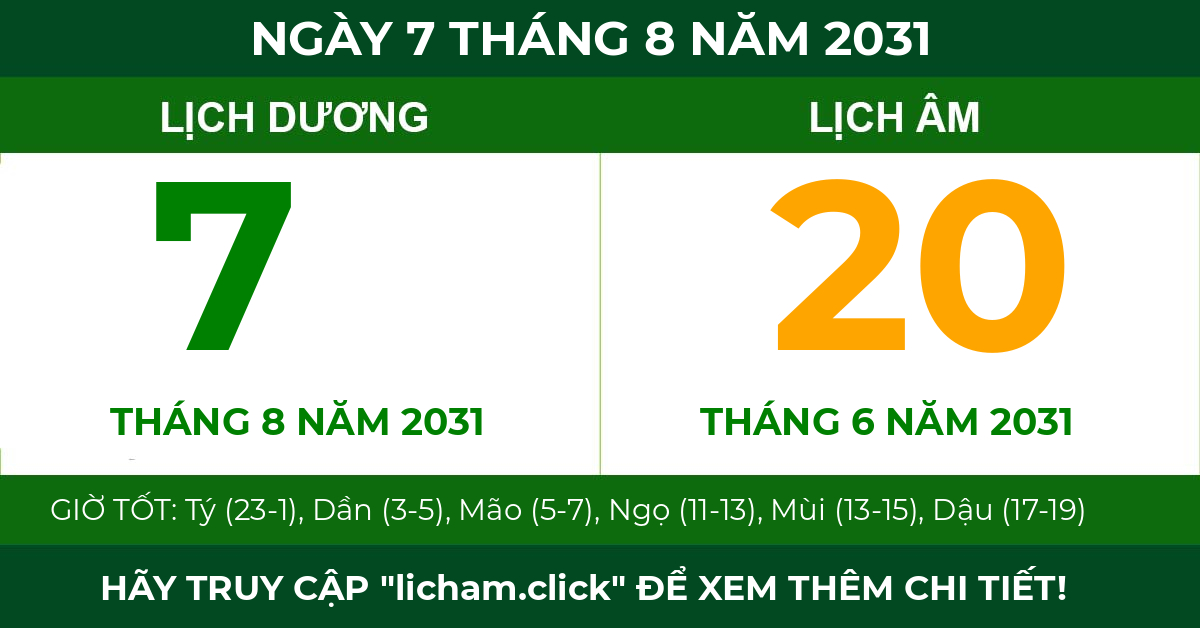 lịch âm ngày 7 tháng 8 năm 2031