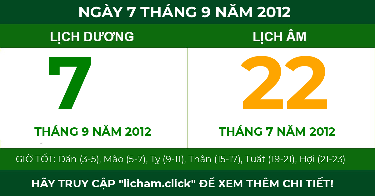 lịch âm ngày 7 tháng 9 năm 2012
