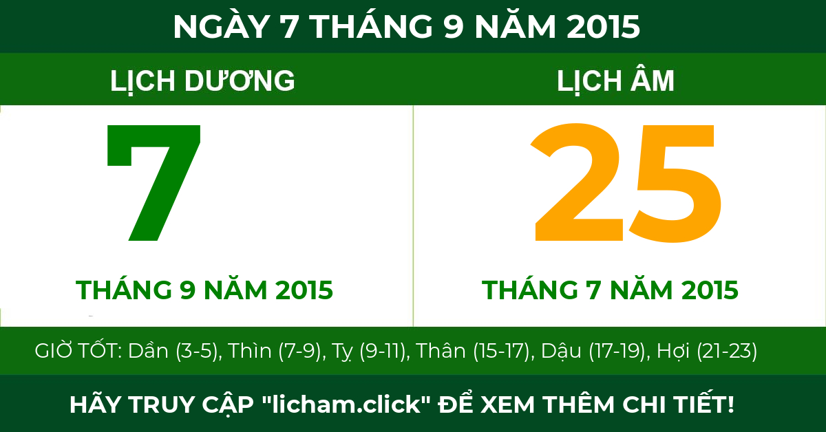 lịch âm ngày 7 tháng 9 năm 2015