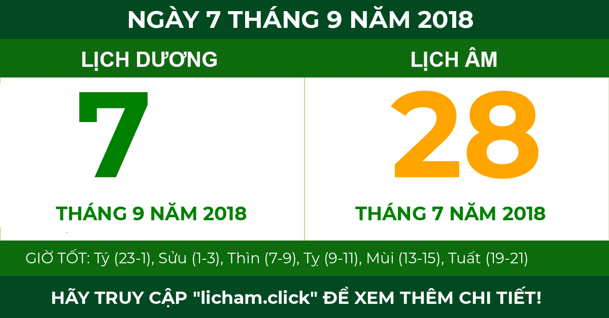 lịch âm ngày 7 tháng 9 năm 2018