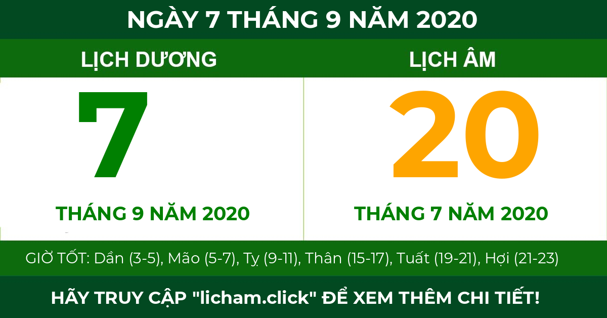 lịch âm ngày 7 tháng 9 năm 2020