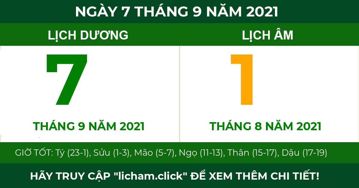 lịch âm ngày 7 tháng 9 năm 2021