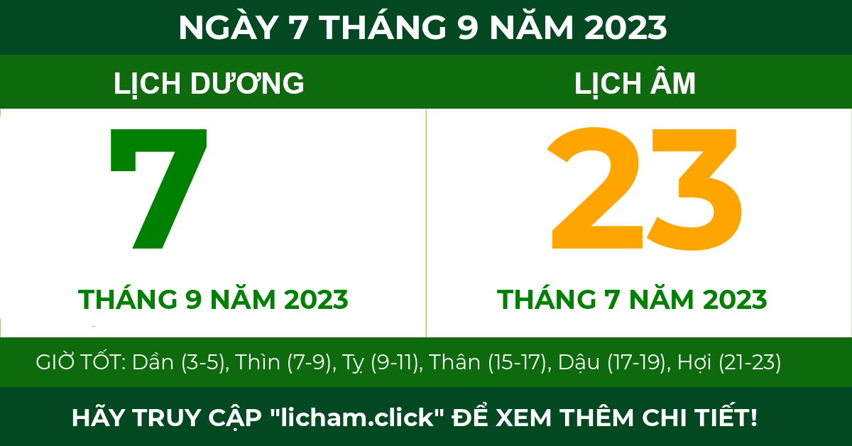 lịch âm ngày 7 tháng 9 năm 2023