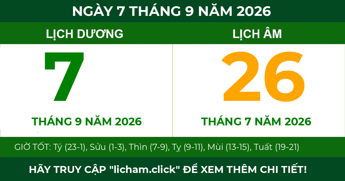 lịch âm ngày 7 tháng 9 năm 2026