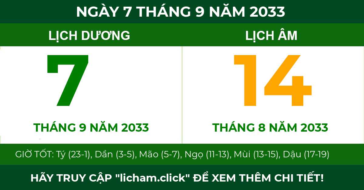 lịch âm ngày 7 tháng 9 năm 2033