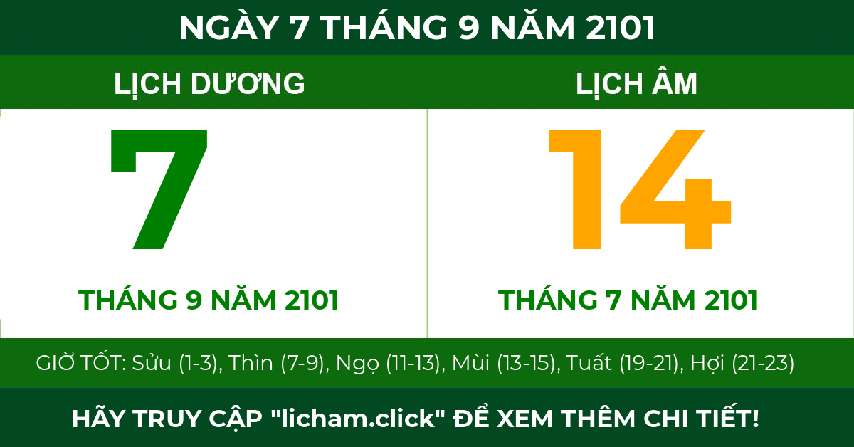 lịch âm ngày 7 tháng 9 năm 2101