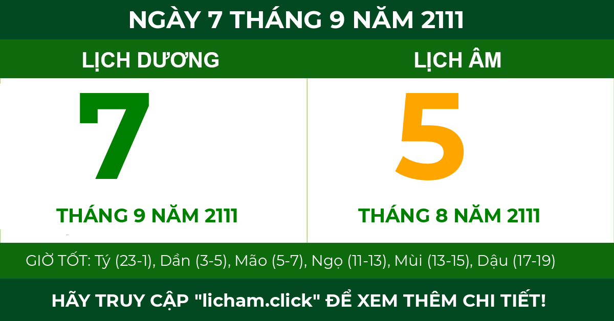 lịch âm ngày 7 tháng 9 năm 2111