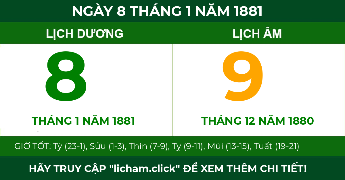 lịch âm ngày 8 tháng 1 năm 1881
