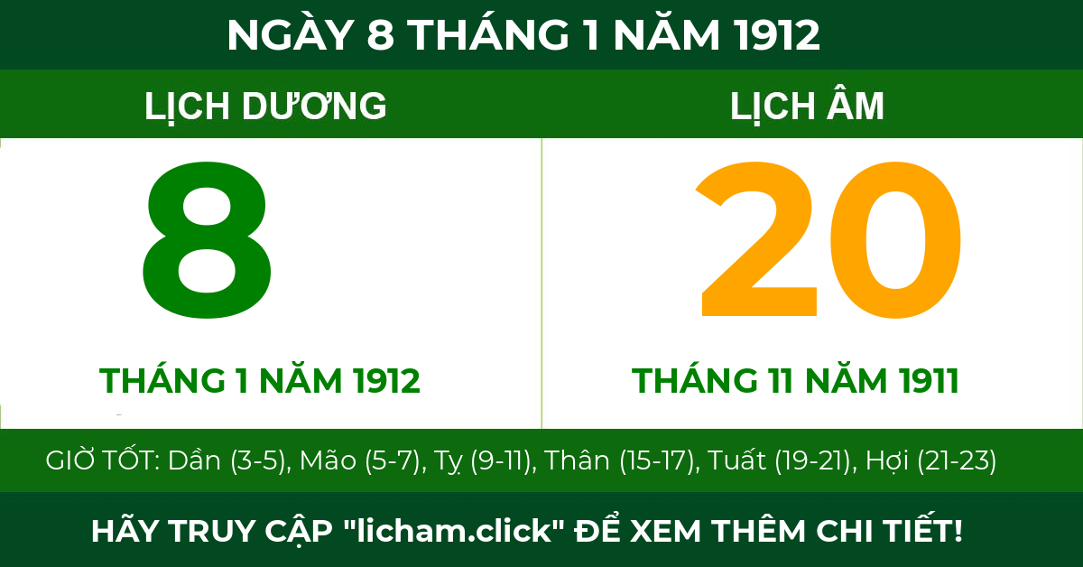 lịch âm ngày 8 tháng 1 năm 1912
