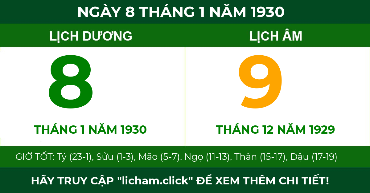 lịch âm ngày 8 tháng 1 năm 1930
