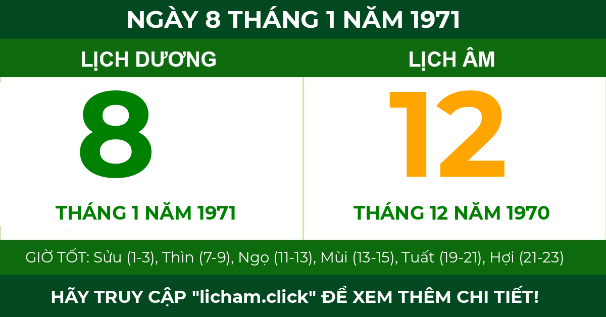 lịch âm ngày 8 tháng 1 năm 1971
