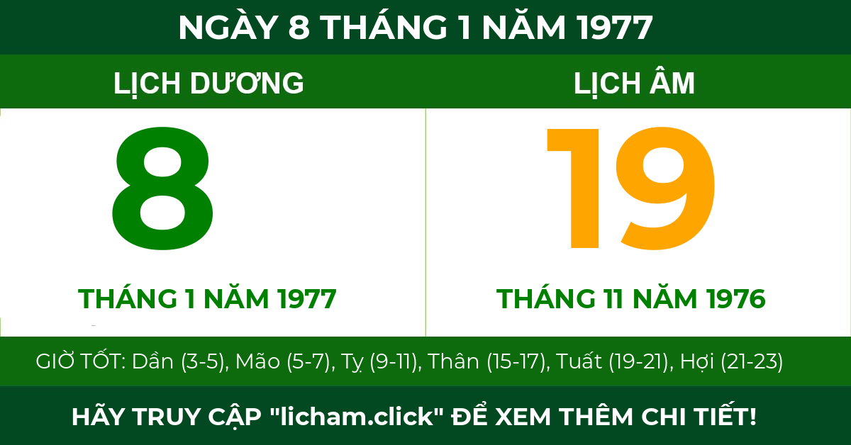 lịch âm ngày 8 tháng 1 năm 1977