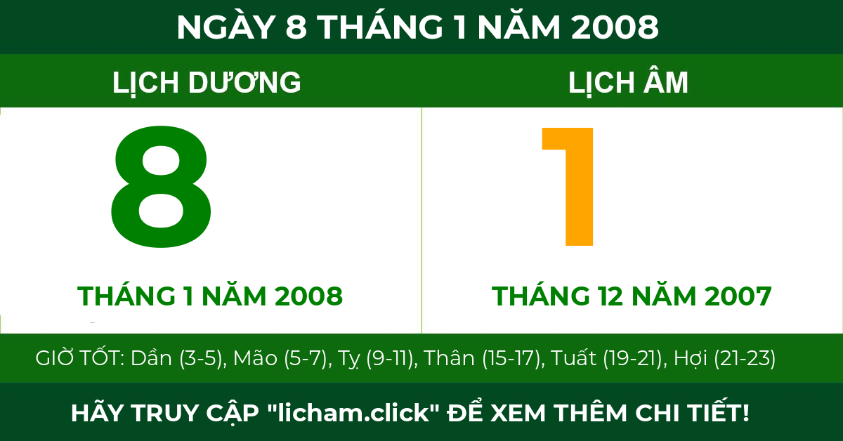 lịch âm ngày 8 tháng 1 năm 2008