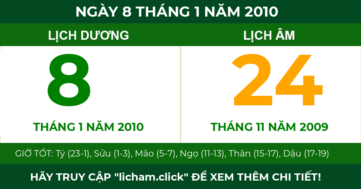 lịch âm ngày 8 tháng 1 năm 2010