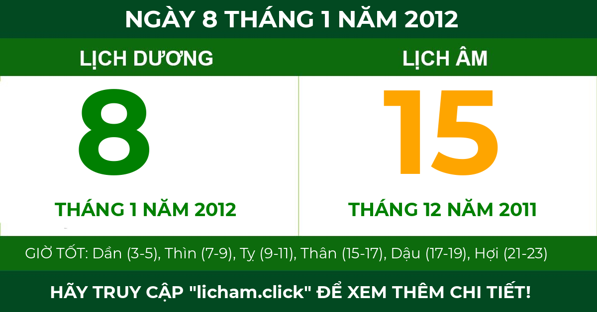 lịch âm ngày 8 tháng 1 năm 2012