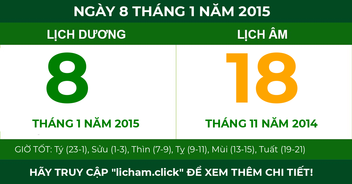 lịch âm ngày 8 tháng 1 năm 2015