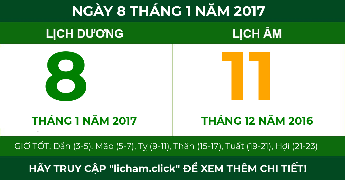 lịch âm ngày 8 tháng 1 năm 2017