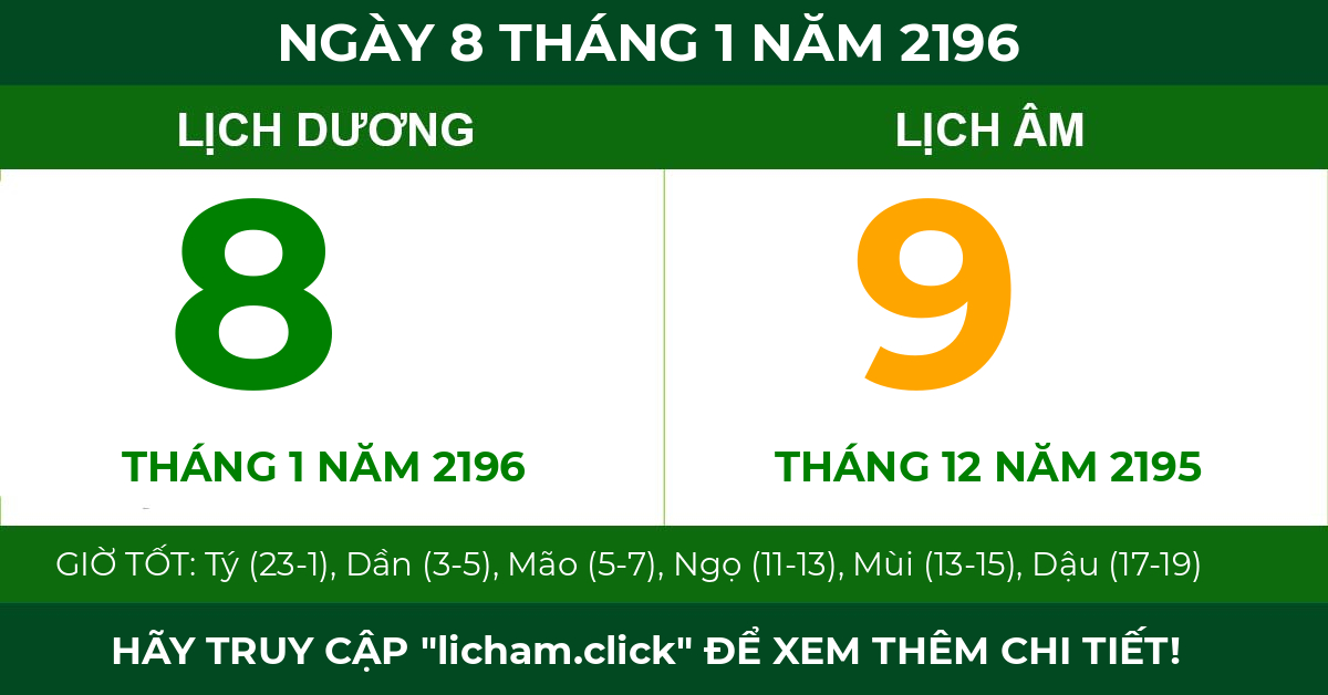 lịch âm ngày 8 tháng 1 năm 2196