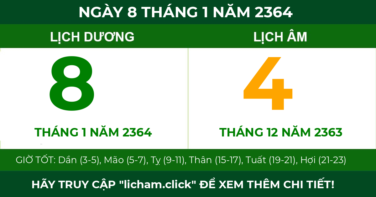 lịch âm ngày 8 tháng 1 năm 2364