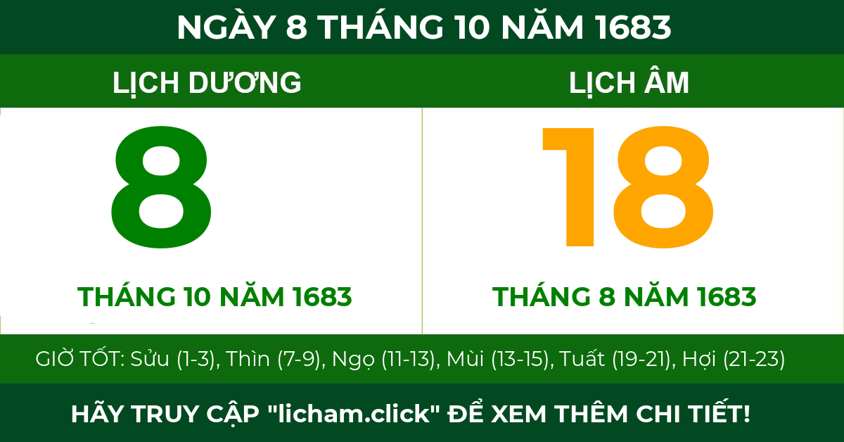 lịch âm ngày 8 tháng 10 năm 1683