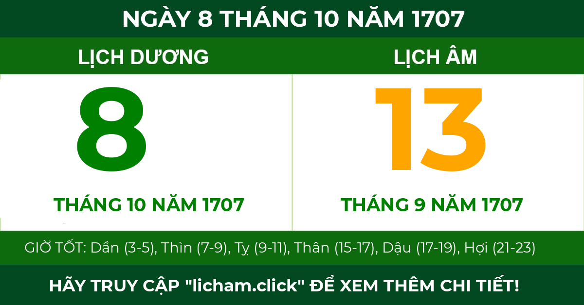 lịch âm ngày 8 tháng 10 năm 1707