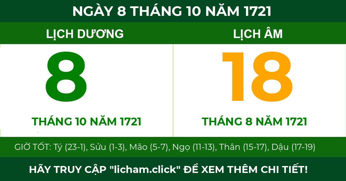 lịch âm ngày 8 tháng 10 năm 1721