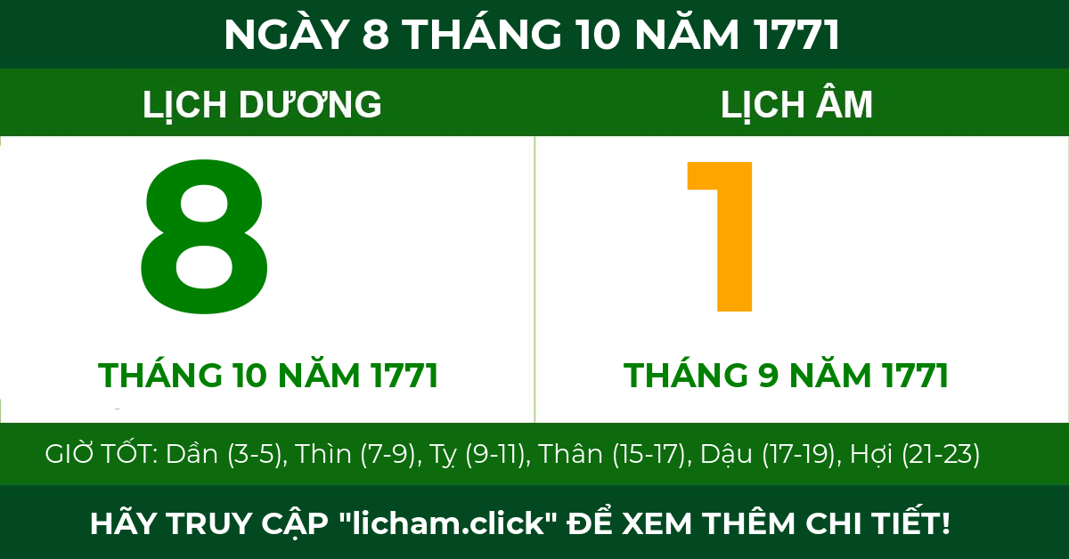 lịch âm ngày 8 tháng 10 năm 1771