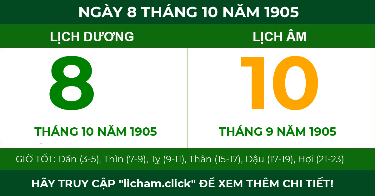 lịch âm ngày 8 tháng 10 năm 1905