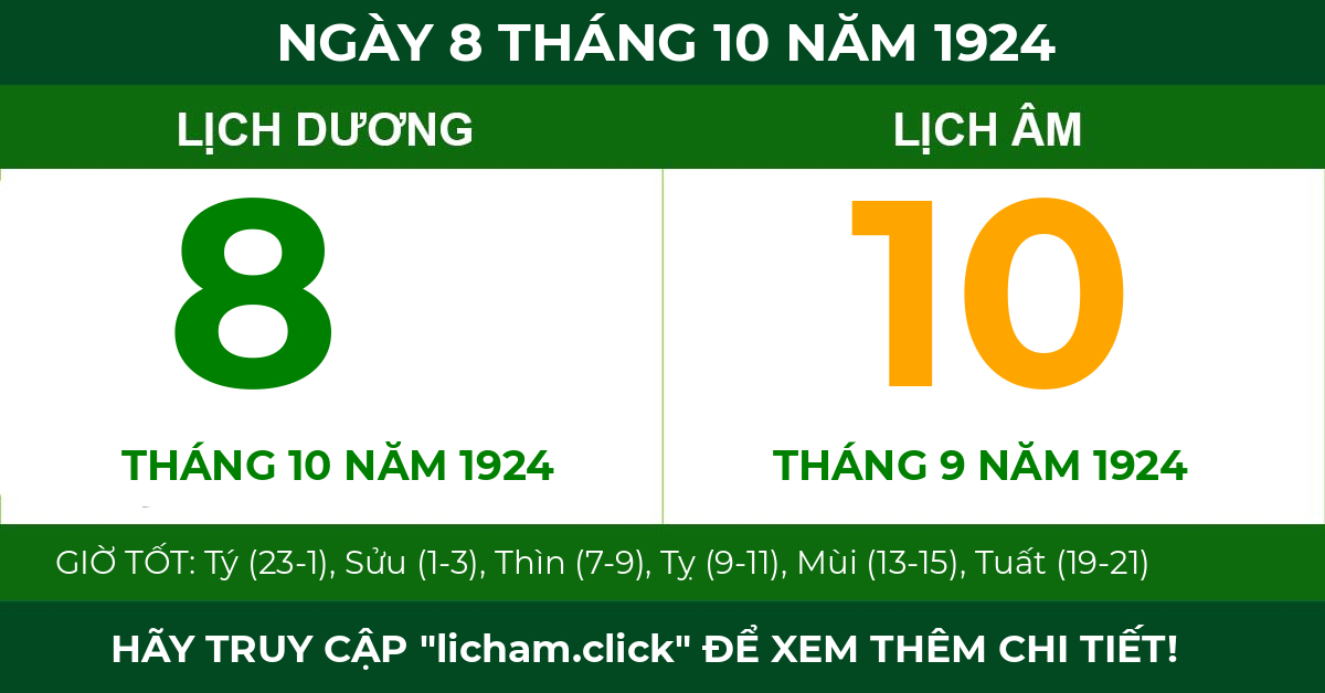 lịch âm ngày 8 tháng 10 năm 1924