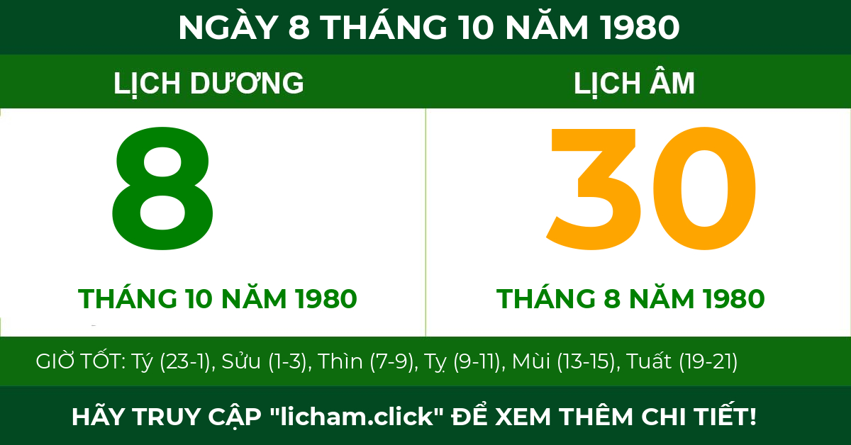 lịch âm ngày 8 tháng 10 năm 1980