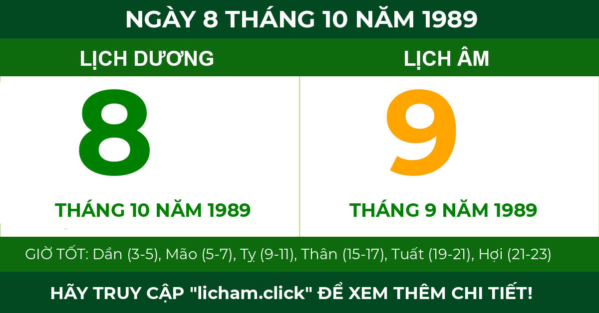 lịch âm ngày 8 tháng 10 năm 1989