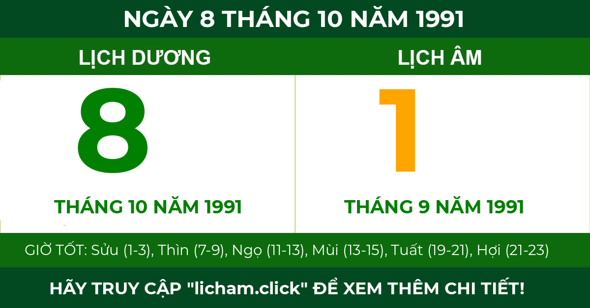 lịch âm ngày 8 tháng 10 năm 1991
