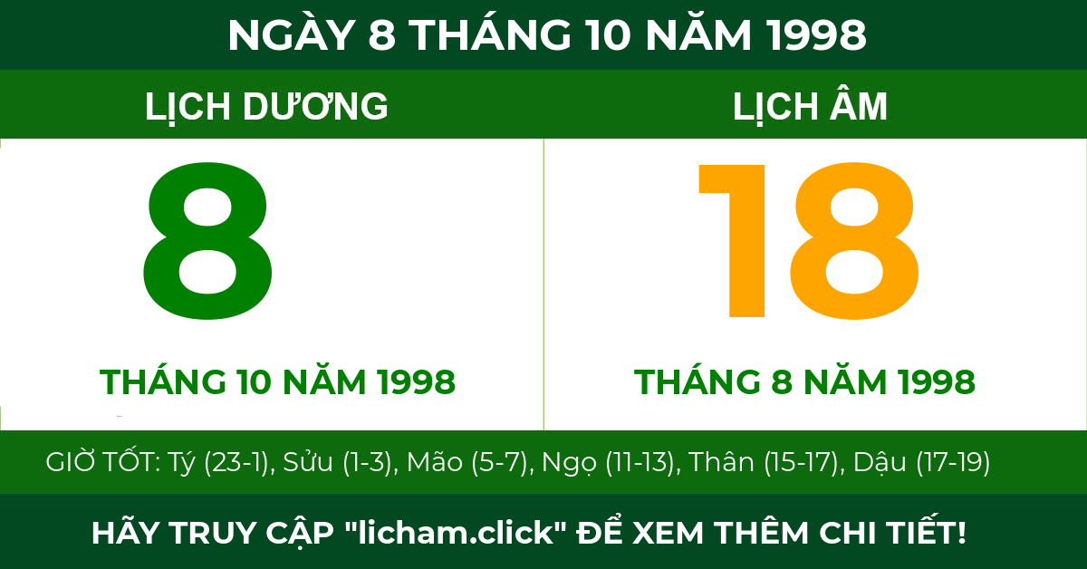 lịch âm ngày 8 tháng 10 năm 1998