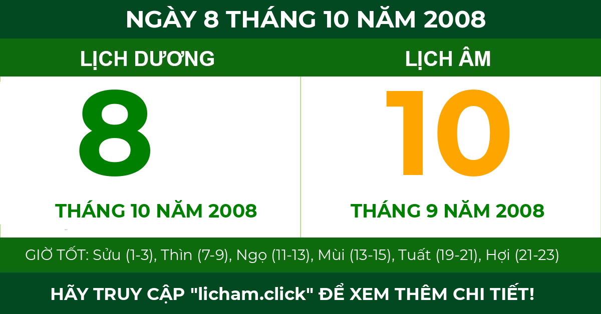 lịch âm ngày 8 tháng 10 năm 2008