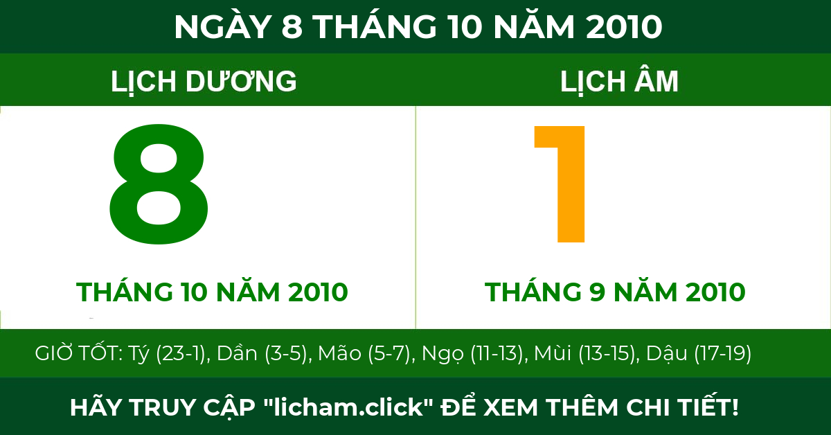 lịch âm ngày 8 tháng 10 năm 2010