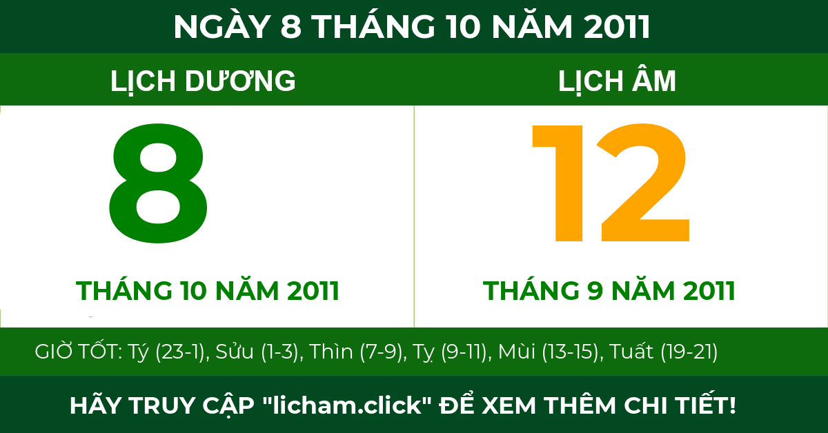 lịch âm ngày 8 tháng 10 năm 2011